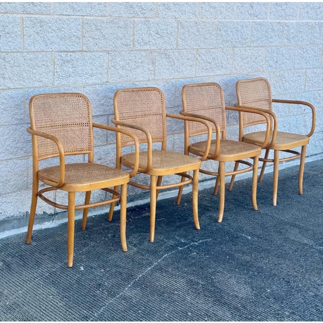 Set of 4 bentwood and cane dining chairs in the style of the A 811 Josef Hoffmann