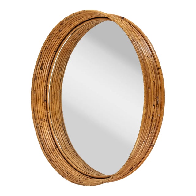 Gabriela Crespi Style Wall Mirror Pencil Reed Ratan Frame For Sale