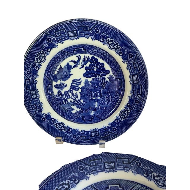 Set of 6 Vintage Allertons Ltd Blue Willow 10" Dinner Plates Made in Staffordshire England c. 1929-1942 Each Approx. 1 ¼"...