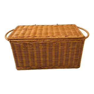 1970s Lidded Wicker Basket For Sale