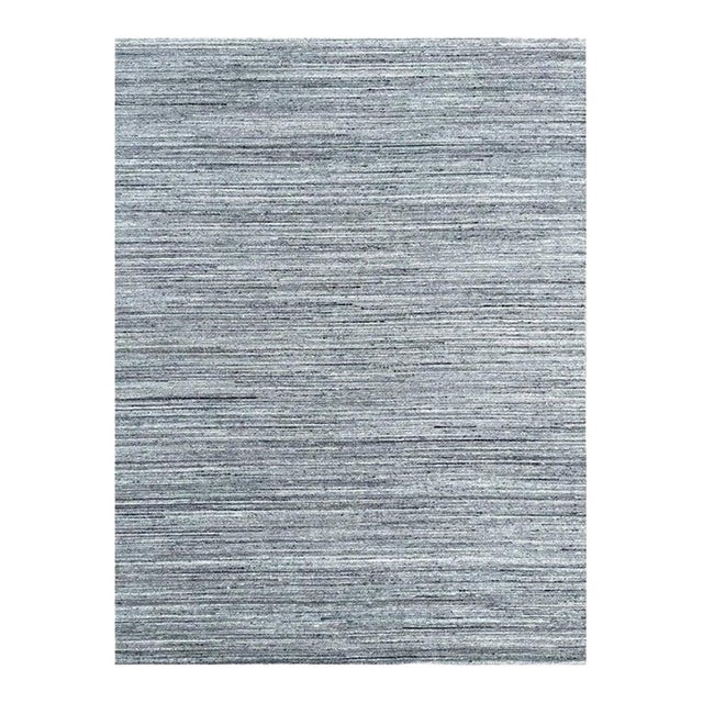 8x10 Gray Hand-Knotted Wool Texture Geometric Modern Carpet Rug For Sale