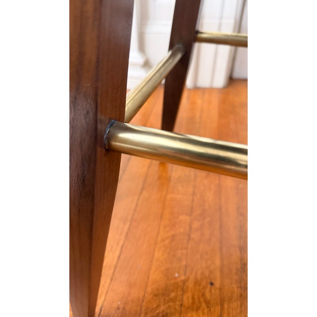 1960s Edward Wormley for Dunbar Sculptural Walnut Swivel Bar Stools in Mohair – Fully Restored Pair For Sale - Image 10 of 13