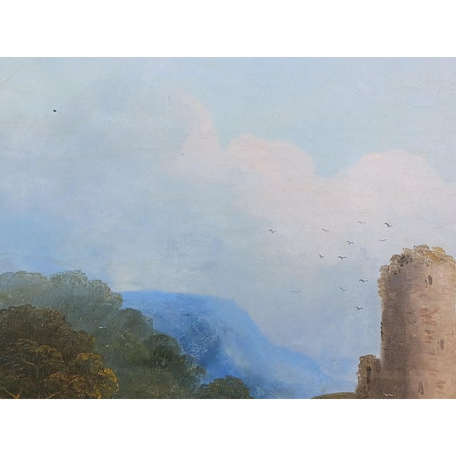 Late 19th Century Antique 19th C. European Oil Painting Landscape Ruins Bridge and FIgures For Sale - Image 5 of 9