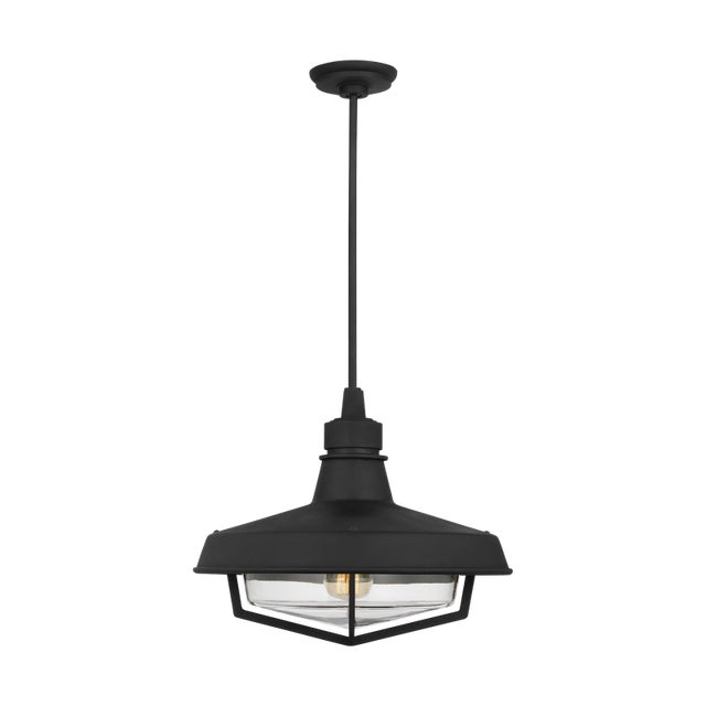 2020s Thomas O'Brien by Visual Comfort Studio Hollis 1-Light Outdoor Large Pendant Lantern in Textured Black For Sale - Image 5 of 5