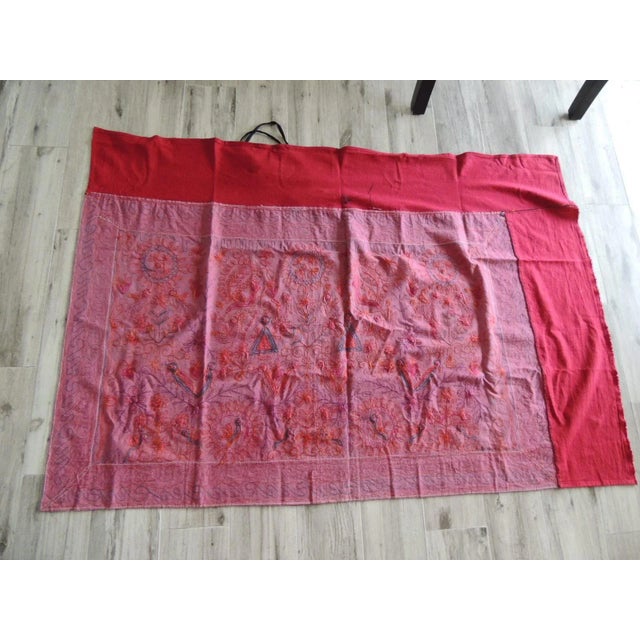 Indian Suzani Style Embroidered Panel with Small Mirror Sequin Details For Sale - Image 10 of 11