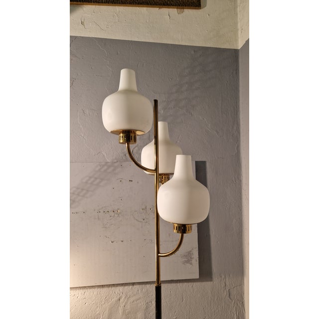 Brass and Opal Glass Floor Lamp with White Marble Base from Stilnovo, 1950s For Sale - Image 6 of 15