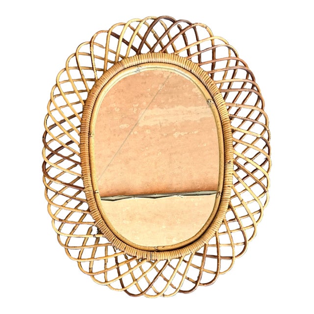 Vintage Italian Loop Rattan Mirror After Albini For Sale