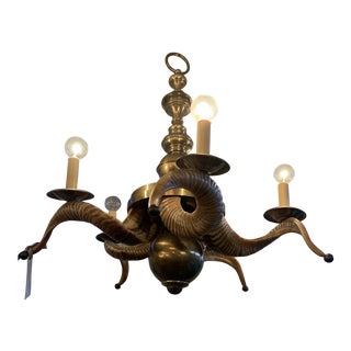 Chapman Brass and Rams Horn Chandelier For Sale