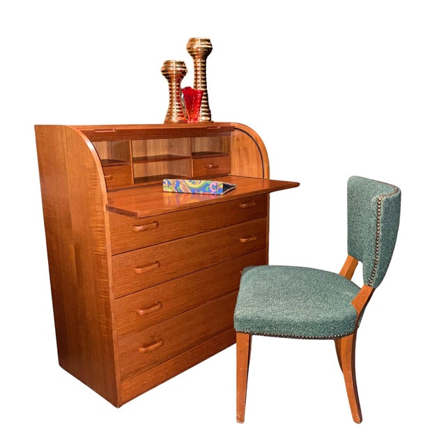 1960s Mid Century Modern Scandinavian Roll Top Secretary Desk For Sale - Image 9 of 9