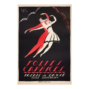 1919 Swedish Dance Poster - Folies Caprices, Palais De Danse (Dance Couple, Red/Black/White)