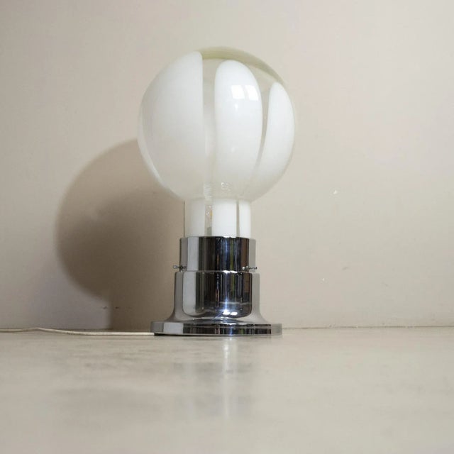AVMazzega Basic Mazzega Style Table Lamp in Steel With Satin Glass Sphere, 1970s For Sale - Image 4 of 8