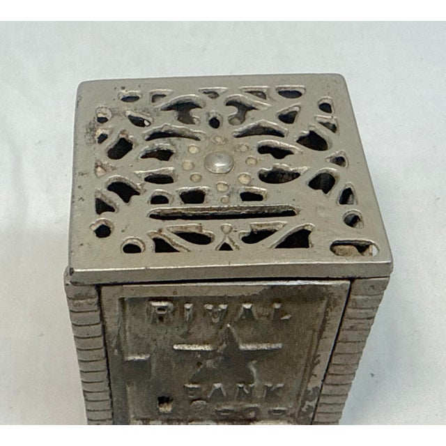 1910s Antique Early 1900's Cast Iron Rival Star Safe Lock Deposit Coin Still Bank For Sale - Image 5 of 9
