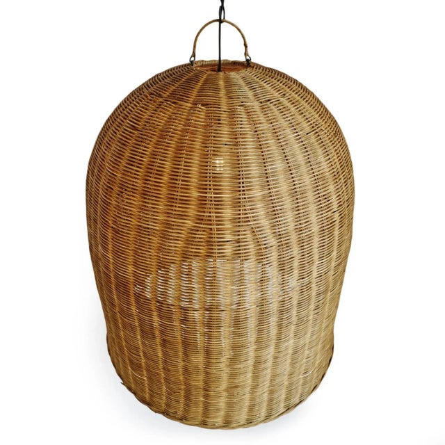 Tea Stain Wicker Dome Pendant Light X-Large For Sale - Image 4 of 7