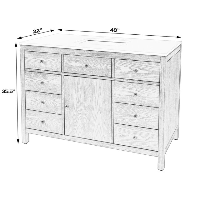 Spritely Home Accent Furniture Nora 48 in. W Quartz and Wood Single Sink 8 Drawer Bathroom Vanity Set, Antique Coffee For Sale - Image 4 of 11