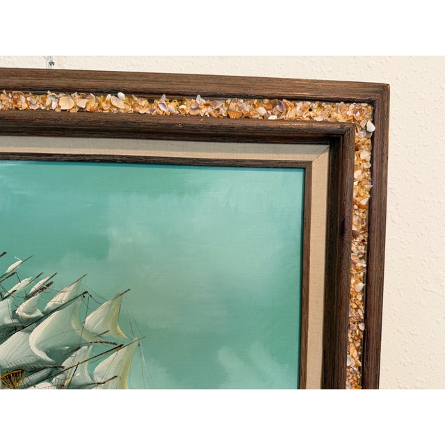 Blue Late 20th Century Listed Artist Hewett Jackson Original Oil Painting | Tall Ship Seascape | Framed For Sale - Image 8 of 9