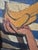 Whimsical yet serious oil painting on board of bananas in a women's hand executed in a modern impressionist style,signed...
