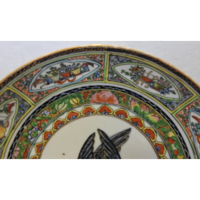 Rose Medallion Porcelain Plate With Owl For Sale - Image 4 of 8