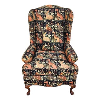 Vintage Robert Allen Chippendale Wingback Armchair French Country Farmhouse Animals For Sale