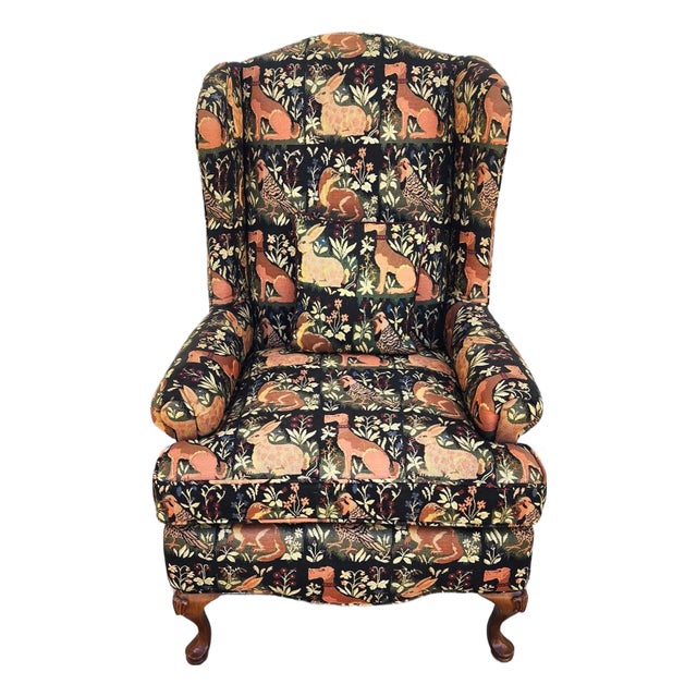 Vintage Robert Allen Chippendale Wingback Armchair French Country Farmhouse Animals For Sale