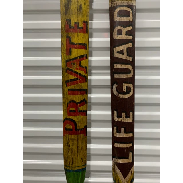 Mustard Pair of Vintage Wooden Rowing Oars From a Summer Camp in Indiana For Sale - Image 8 of 11