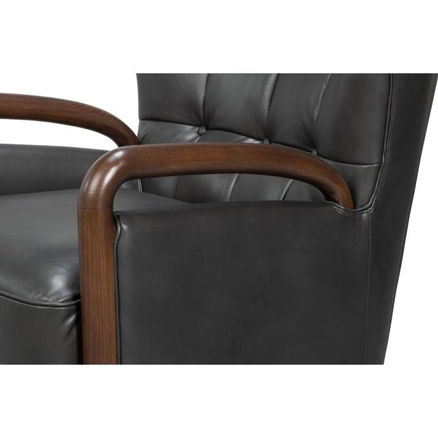Wood Mid-Century Modern Gray Leather Armchair For Sale - Image 7 of 12