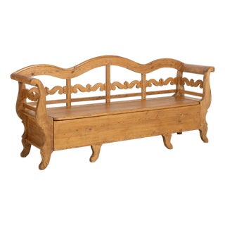 19th Century Swedish Pine Bench With Storage For Sale