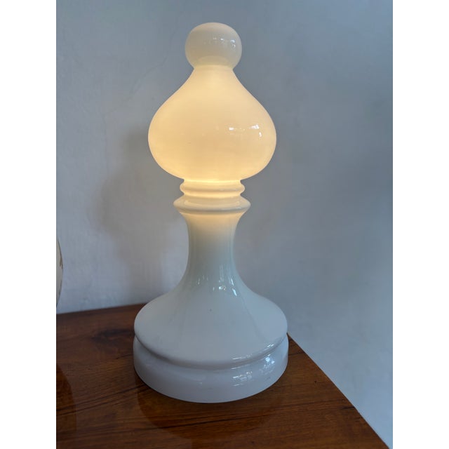 White Bishop Chessman Table Lamp by Ivan Jakes, 1970s All-glass lamp in the shape of a chess piece of a bishop. Produced...