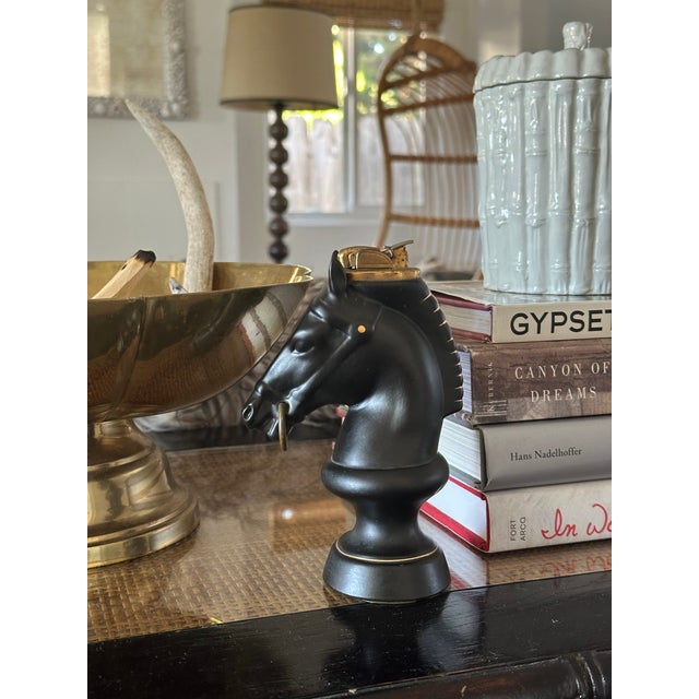 Ceramic Mid-Century Black Horse Head Table Lighter For Sale - Image 7 of 9
