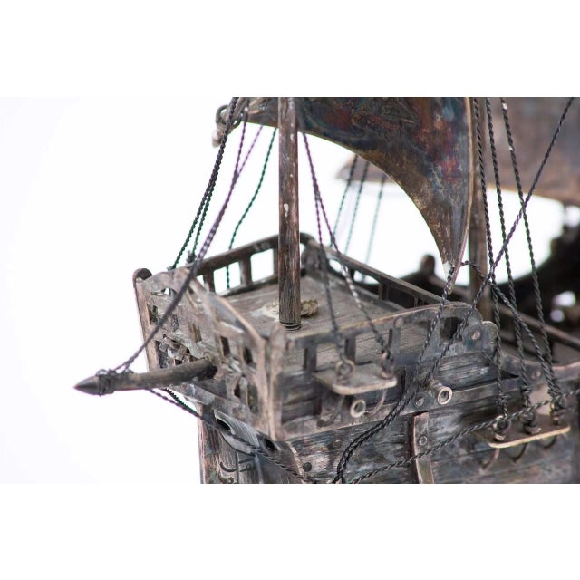 Portuguese Silver Caravel with Wooden Base, in Very Good conditions. Designed 1920 to 1949 This piece has an attribution...