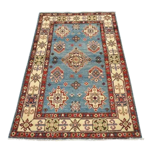 Kazak Rug 4′ X 5’10” Blue Wool Tribal Hand-Knotted Oriental Carpet