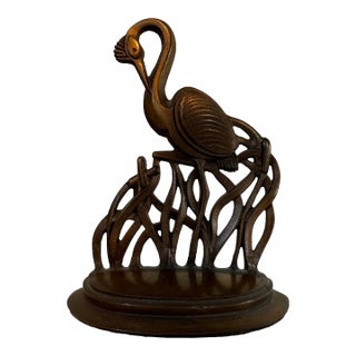 1930s Hubley Crane Art Deco Bronzed Cast Iron Bookend For Sale