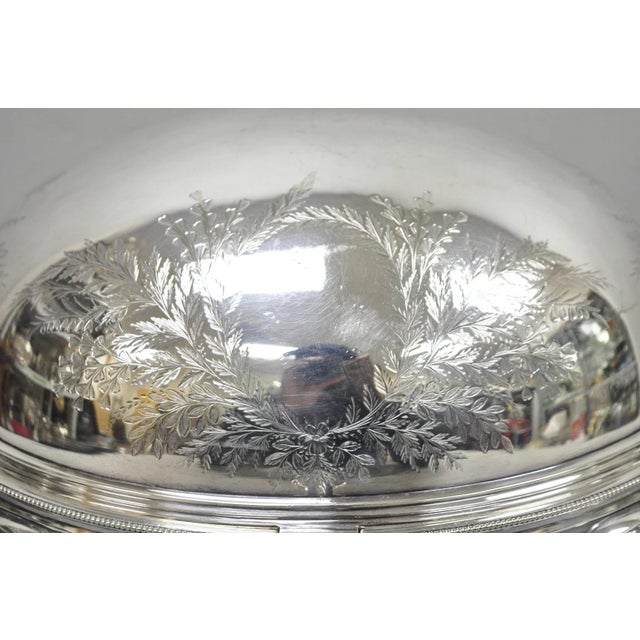 Victorian Antique Elkington & Co English Silver Plated Chafing Dish Revolving Dome Warmer For Sale - Image 3 of 18