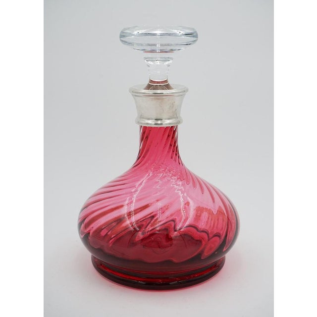 Silver Collared Hand Blown Cranberry Crystal Decanter from Hardwicke Collection For Sale - Image 3 of 14