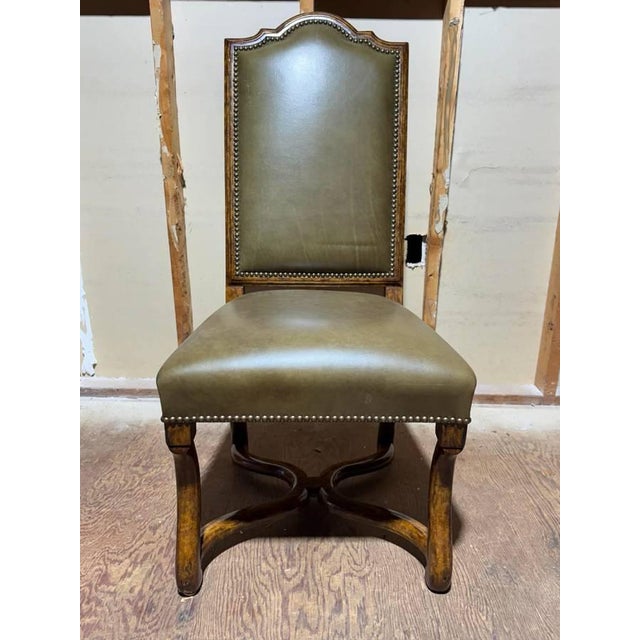 Vintage Minton Spidell Dauphine French Style High Back Olive Leather Dining Chairs. Set of 8 For Sale - Image 10 of 18