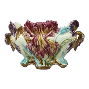 19th Century French Majolica Iris Jardiniere Onnaing