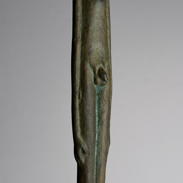This captivating vintage metal sculpture with bronze verdigris patina pays homage to the legendary Etruscan votive...
