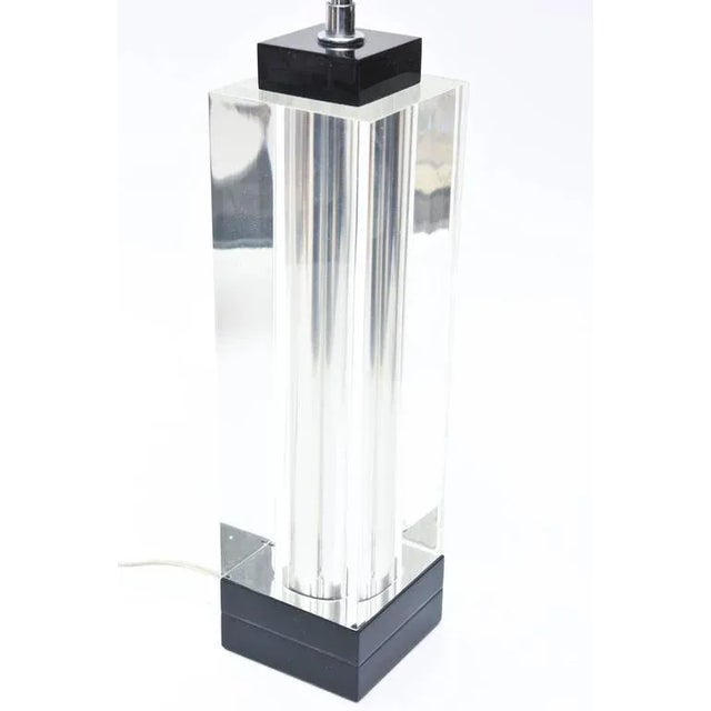 1970s !990's Molini Southard Black and Clear Lucite Column Table or Desk Lamp For Sale - Image 5 of 8