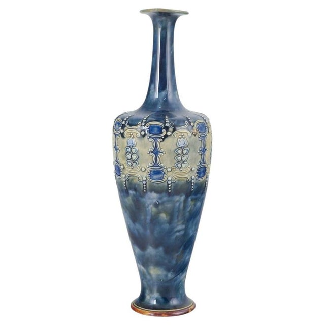 1920s Tall Chamotte Vase with Blue and White Hues from Royal Doulton, 1920s For Sale - Image 5 of 5