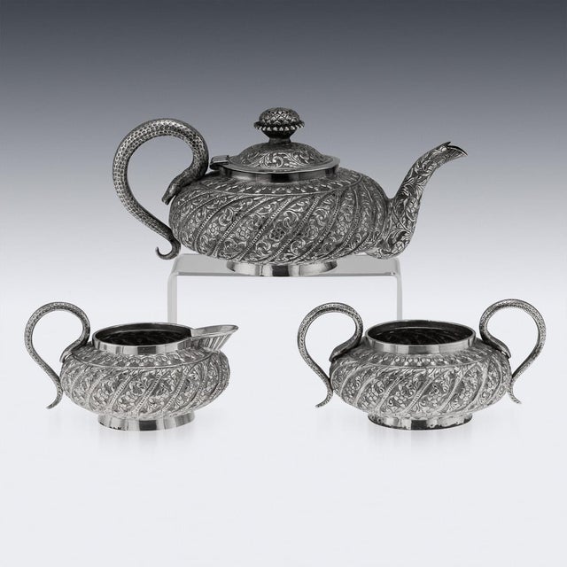 19th Century Antique Indian Kutch Silver Tea Service, Set of 3 For Sale - Image 4 of 18