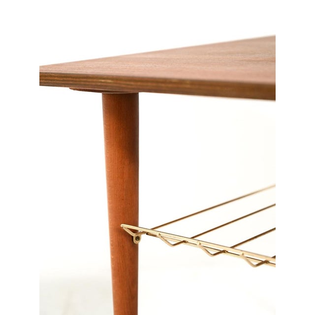 Scandinavian Coffee Table with Brass Shelf, 1960s For Sale - Image 6 of 9