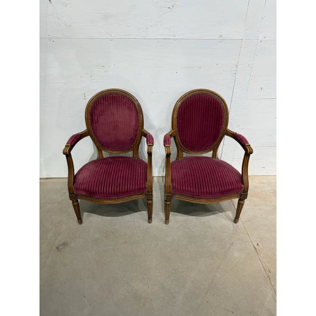 1920s French Louis XVI Vintage Solid Walnut Carved Armchair or Bergere - A Pair For Sale - Image 11 of 11