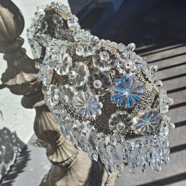 XL 1920's Opulent Hollywood Regency Palm Tree With Cut Crystal Table Lamp For Sale - Image 15 of 18