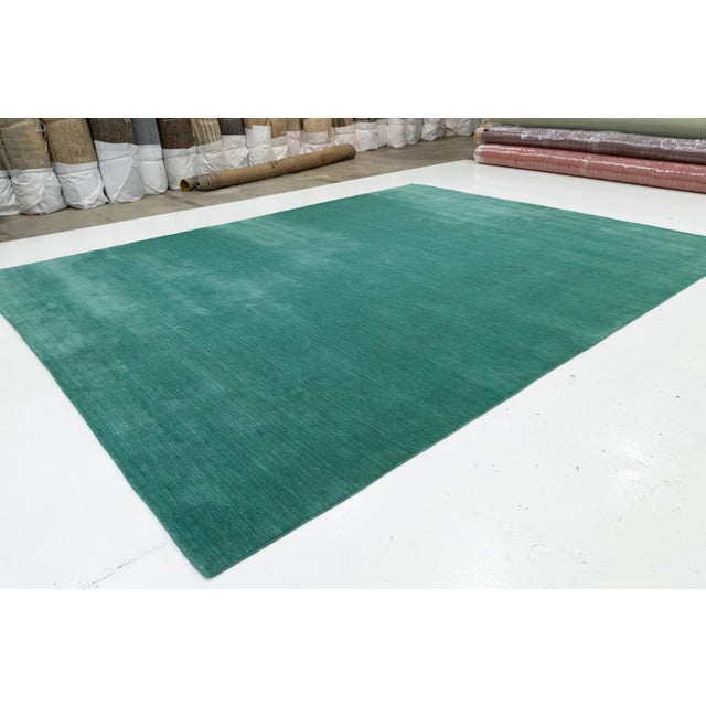 12x15 Apadana's Modern Gabbeh Hand-Loom Wool Area Rug in Jewel-Toned Green For Sale - Image 11 of 11