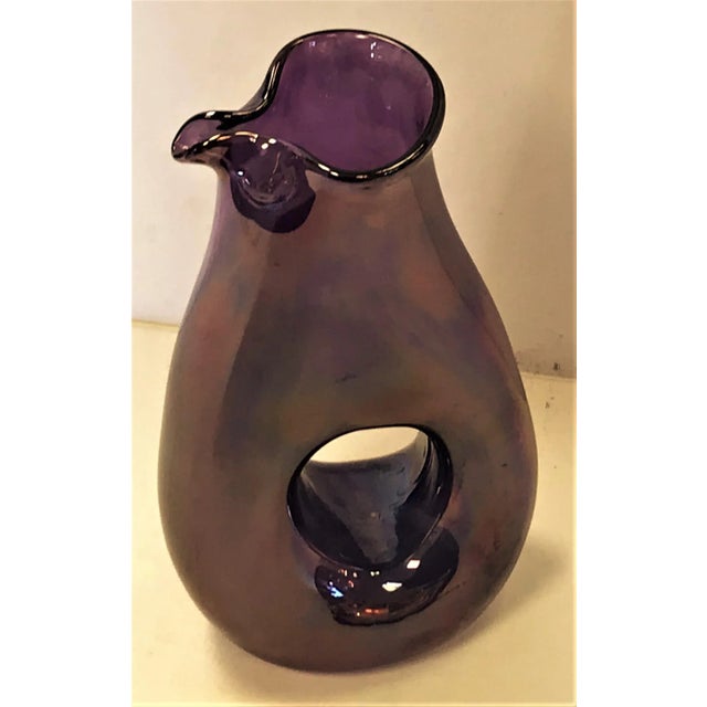 Mid-Century Modern Mid 20th Century Iridescent Amethyst Hand Blown Carafe by Tarnow of Poland For Sale - Image 3 of 5