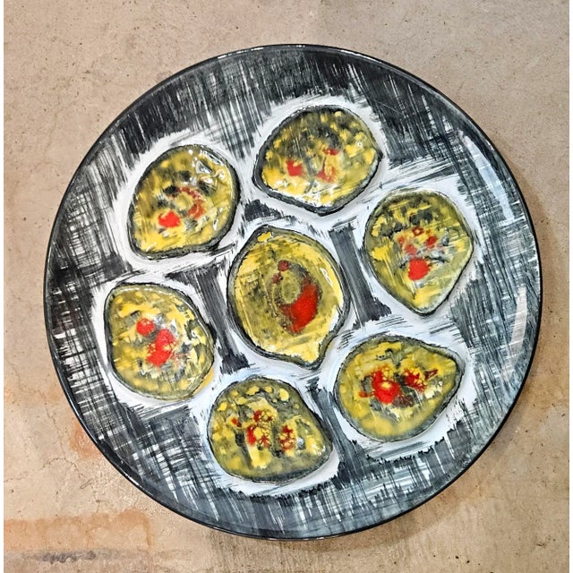 Ode to the Oyster: A Mid-Century French Affair a Complete Set of Twelve Hand-Painted Mbfa Pornic Pottery Oyster Plate For Sale In Philadelphia - Image 6 of 6