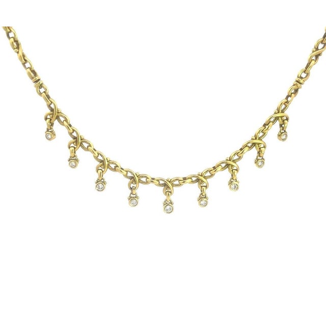 Judith Ripka Diamond Gold Necklace 18k Yellow Dangle Charms S Link Chain For Sale - Image 4 of 8