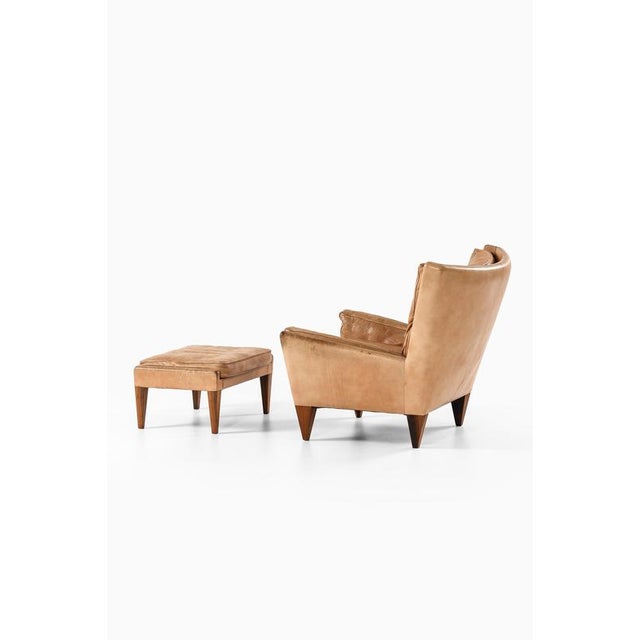 Wood Set of Easy Chair and Ottoman in Leather and Rosewood attributed to Illum Wikkelsø, 1960s For Sale - Image 7 of 12