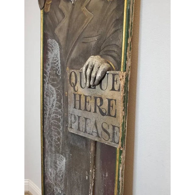 Life-Size Art Deco Movie Theater Relief Carved Polychrome Painted Wooden Usher Fiigure Wall Panel Mural Folk Art For Sale - Image 9 of 12