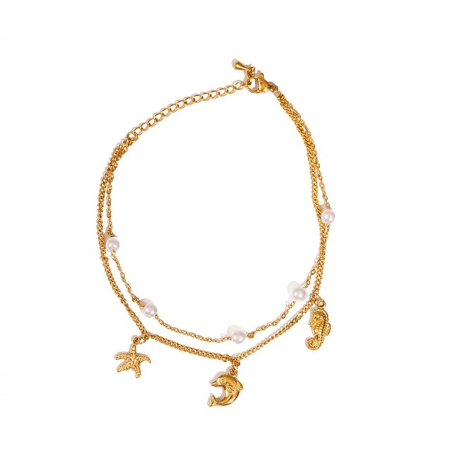 Ocean Dreams Gold Double Chain Anklet For Sale - Image 4 of 5
