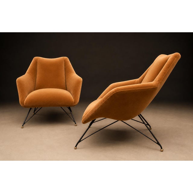 Brazilian Modern “Concha” Armchairs in Iron and Burnt Caramel Mohair by Carlo Hauner, Brazil, 1950s For Sale - Image 9 of 18